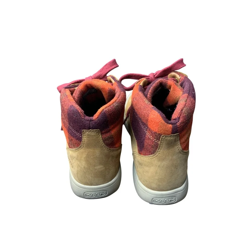 KEEN Women's Casual High Top‎ Sneakers Tan Plaid Lined Lace Up Shoes Size 8.5